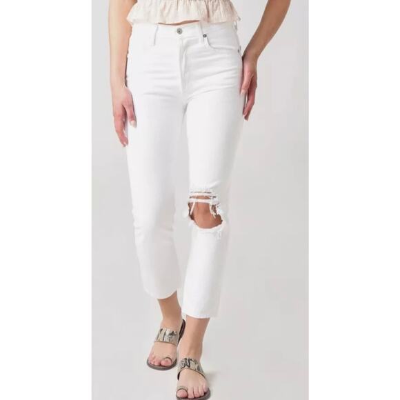 Citizens of Humanity Charlotte Crop High Rise Straight in Fiori Jeans Distressed - Picture 1 of 15